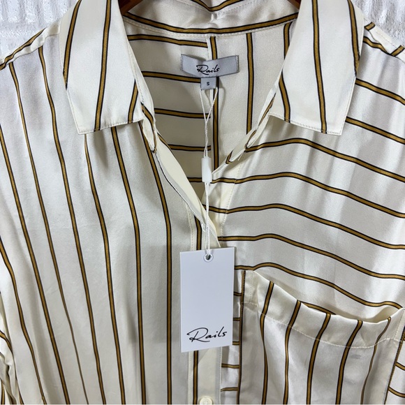 RAILS Spencer Silk Striped Button-down Shirt In Ivory Daffodil Sz S NWT - Picture 5 of 7